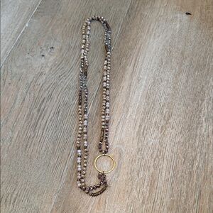 Chic Gold and Brown and pink toned double stranded circle Beaded Necklace